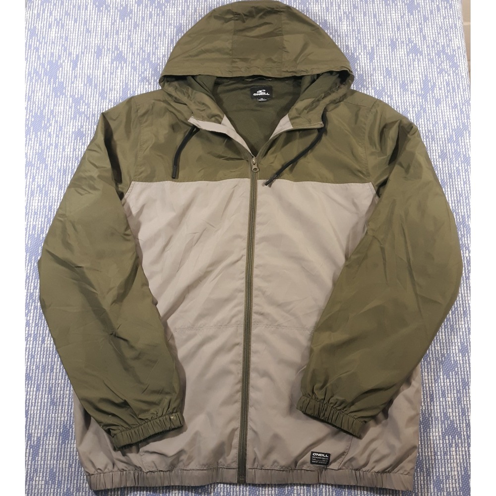 O'Neill Windbreaker Jacket Mens XL Green Hooded Mesh Lined Outdoor Full Zip
